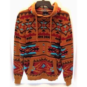 American Eagle Sweater Hoodie Women S Brown Aztec Southwestern Knit Pullover